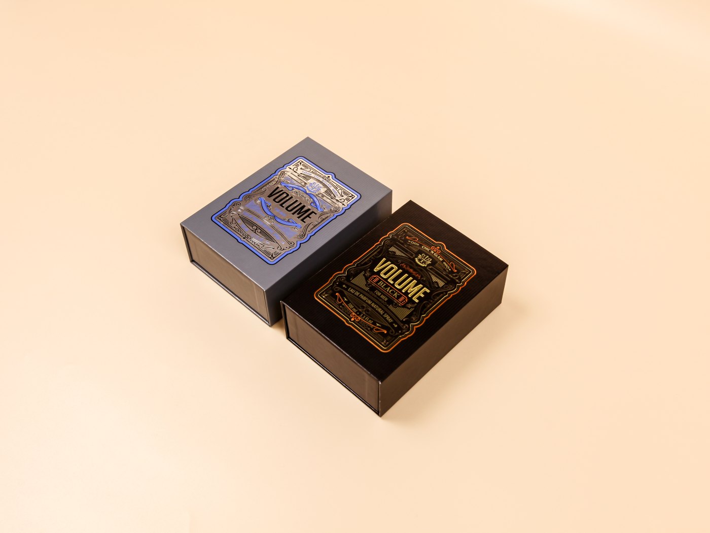 Two-piece rigid box with gold foil stamping