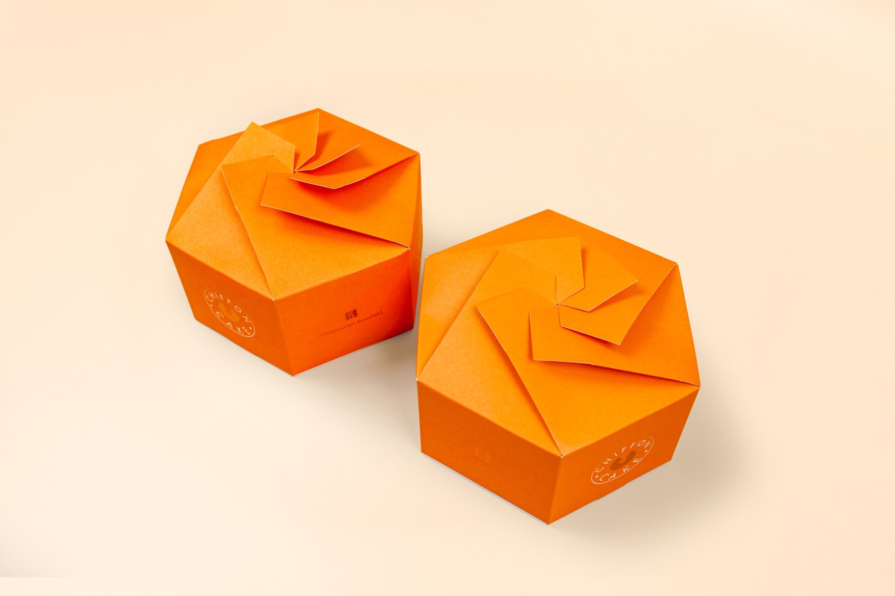 Hexagonal box with folded petal closure