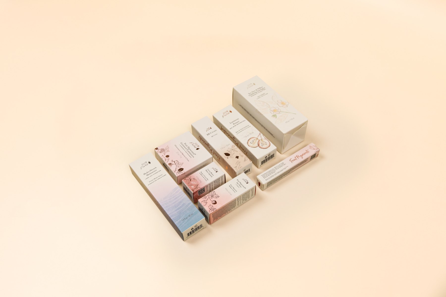 Range of folding cartons in soft colours